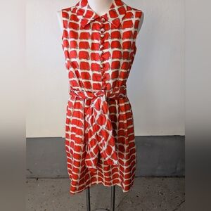 Vintage Nardiello For Rona Orange Elephant Print Button Front Belt Short Sleeve